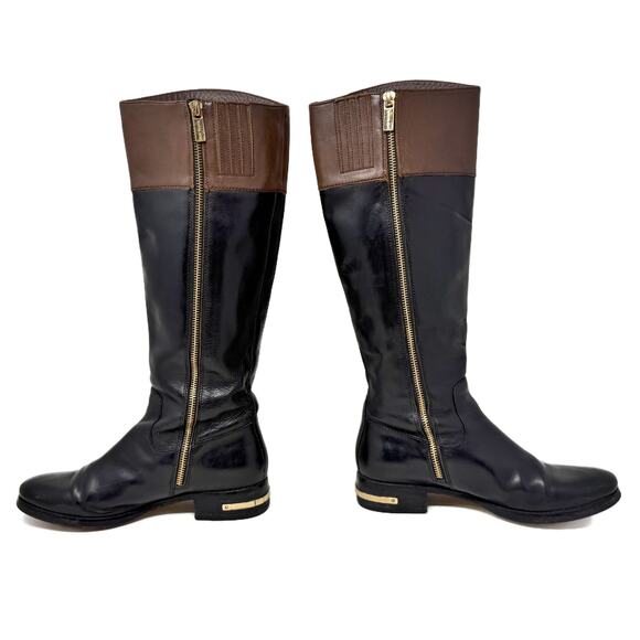 Michael Kors Hayley Riding Boots 7 M Black/Brown Leather Zip Up - Picture 7 of 16
